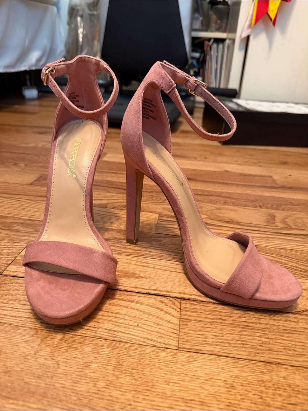 Shoe Dazzle Dusty Rose Suede Ankle-Strap Stiletto Heels